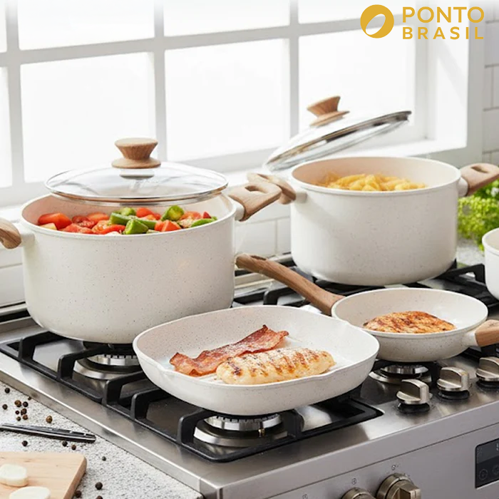 Kit Cozinha dos Sonhos: 9 Panelas Ceramica + 13 Utensílios de Brinde