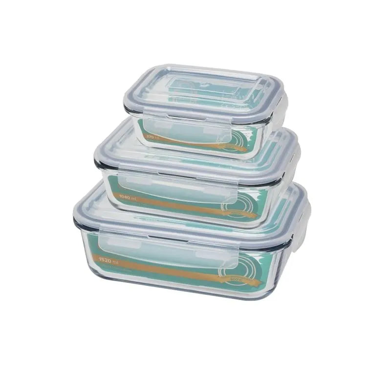 Jogo de 3 Potes Herméticos de Vidro Retangular