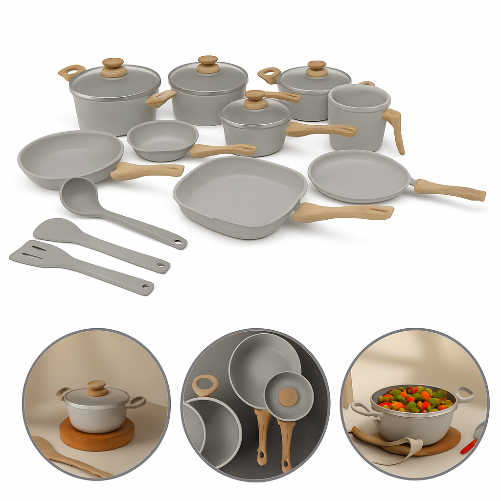 Kit Cozinha dos Sonhos: 9 Panelas Ceramica + 13 Utensílios de Brinde