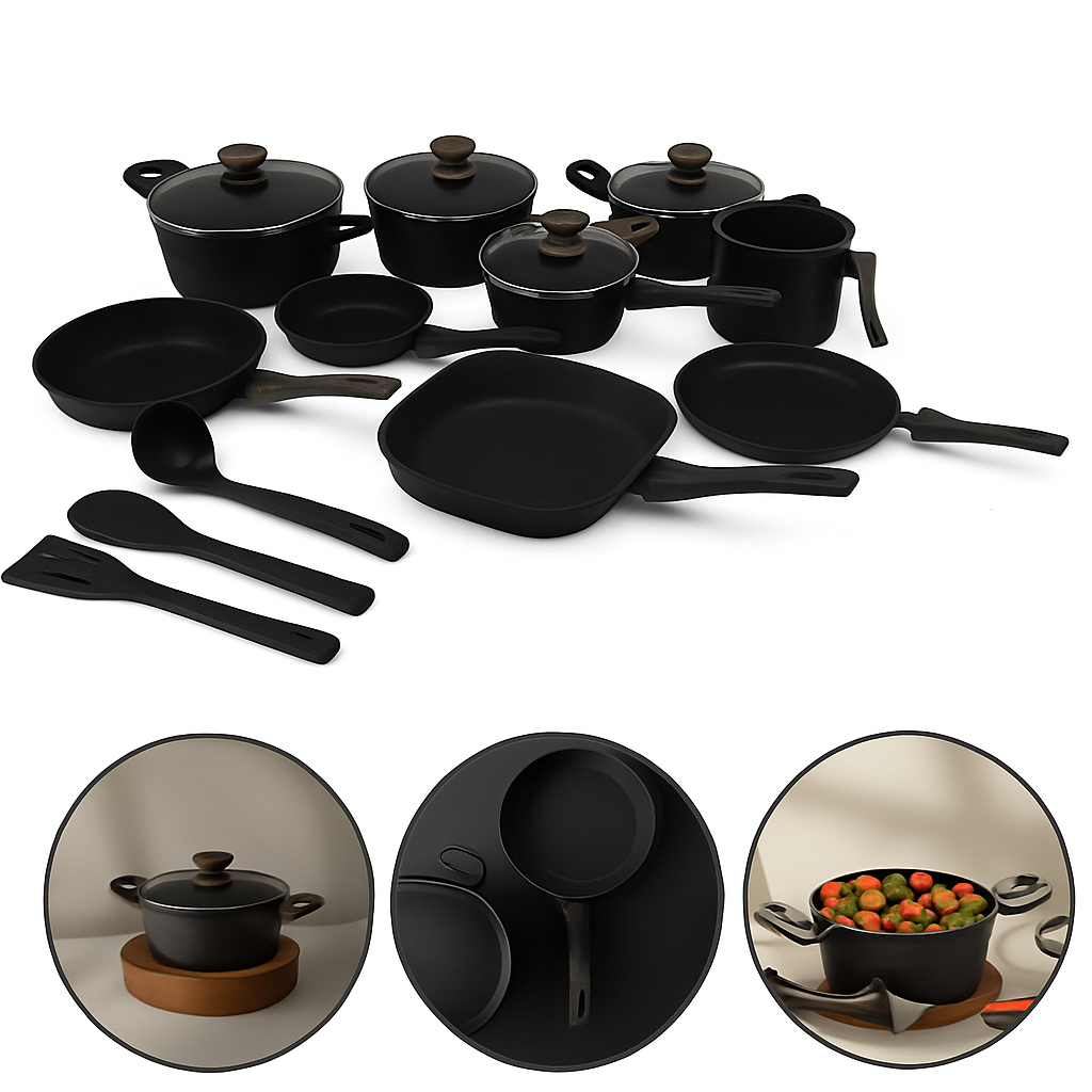 Kit Cozinha dos Sonhos: 9 Panelas Ceramica + 13 Utensílios de Brinde