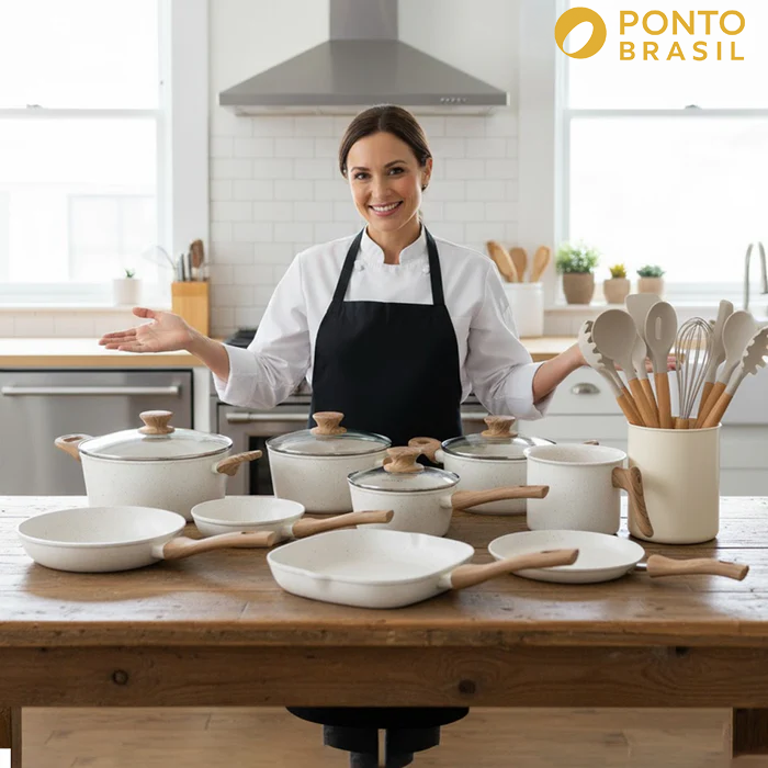 Kit Cozinha dos Sonhos: 9 Panelas Ceramica + 13 Utensílios de Brinde