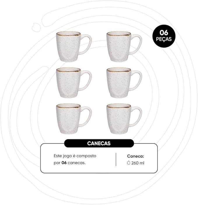 Conjunto de 6 Canecas, Oxford, 260ml Ryo Maresias